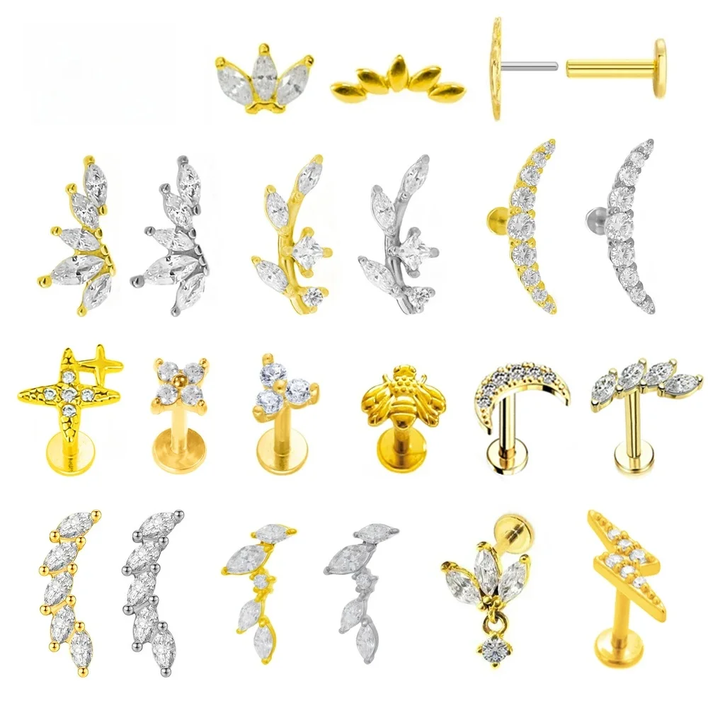 ASTM F136 G23 Titanium Leaf Branch Push In Threadless Labret Piercing 16/18/20G Kolczyk sztyft chrząstki Hurtownia biżuterii do ciała — zdjęcie 2