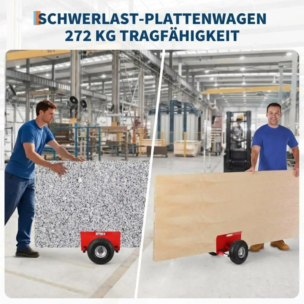 Chariot à palettes robuste, capacité de 600 lb, plateau réglable avec pneus pneumatiques de 10 pouces, chariot de transport pour portes, panneaux de bois et dalles de granit – conception antidérapante
