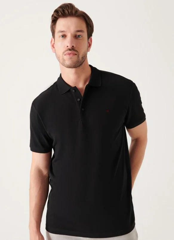 Men's T-Shirt, Black Polo Collar Regular Fit 100% Cotton Basic New Fashion T-Shirt 1 Piece