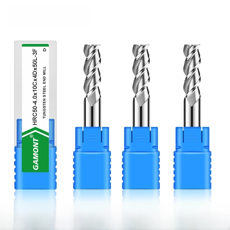 MONT-Fraise en carbure d'acier au tungstène à 3 cannelures, fraisage CNC, machine de machines, moulure en bout spéciale, offense spéciale de lumières hautes spéculaires, revenu, HRC50
