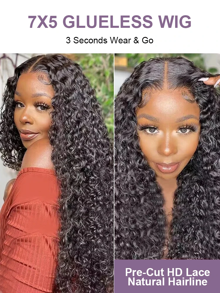 Pre Cut Glueless Human Hair Wig 13x4 Curly 250% Front Wig 7x5 Water Wave Lace Closure Wig Ready To Wear Deep Wave Wig For Women