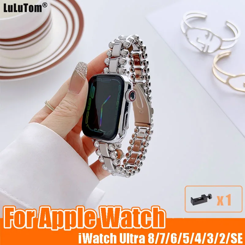 

Оригинальный ремешок для Apple Watch Ultra 49 мм 8 7 41 мм 45 мм 6 5 4se 44 42 мм 38 40 мм Роскошный Металлический Стальной браслет для iWatch