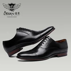 DESAI Brand Full Grain Genuine Leather Business Men Dress Shoes Wedding Oxford Shoes For Men Large Size Black Popular