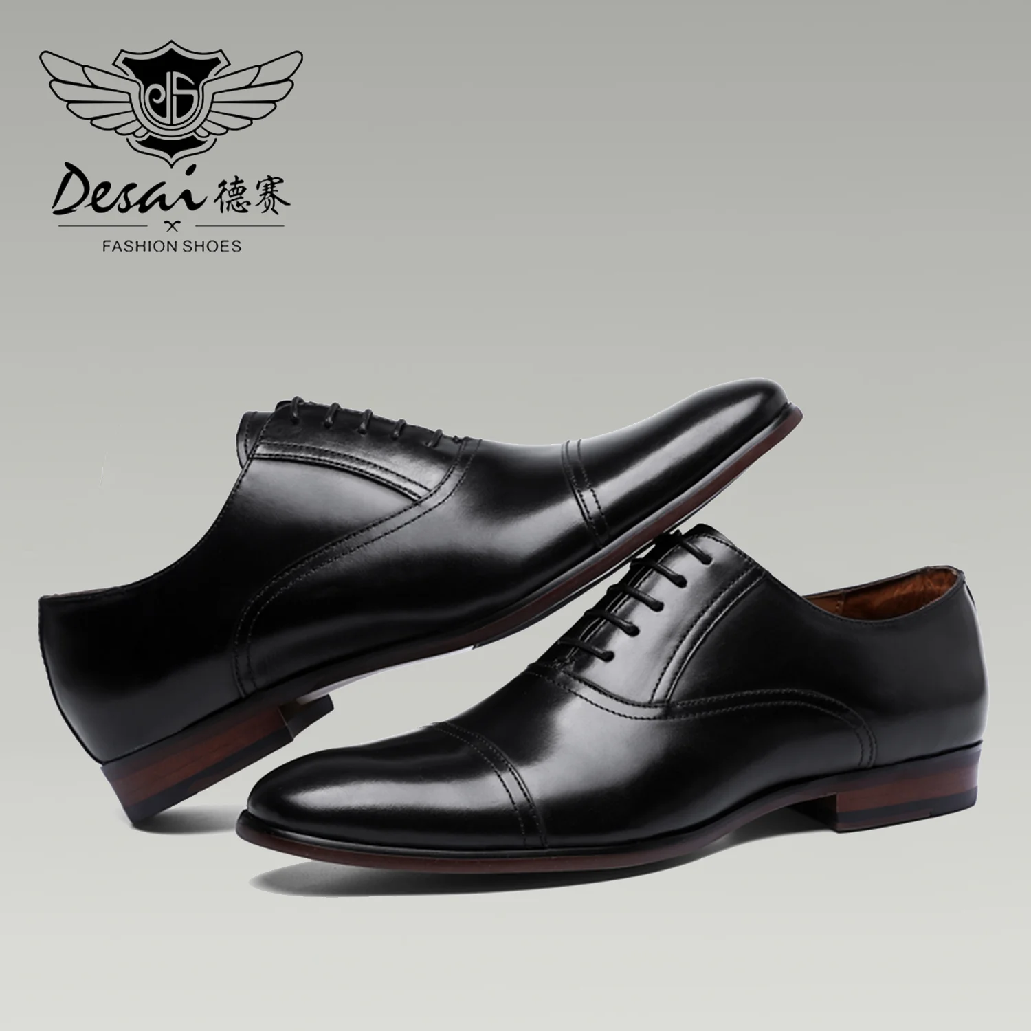 DESAI Brand Full Grain Genuine Leather Business Men Dress Shoes Wedding Oxford Shoes For Men Large Size Black Popular