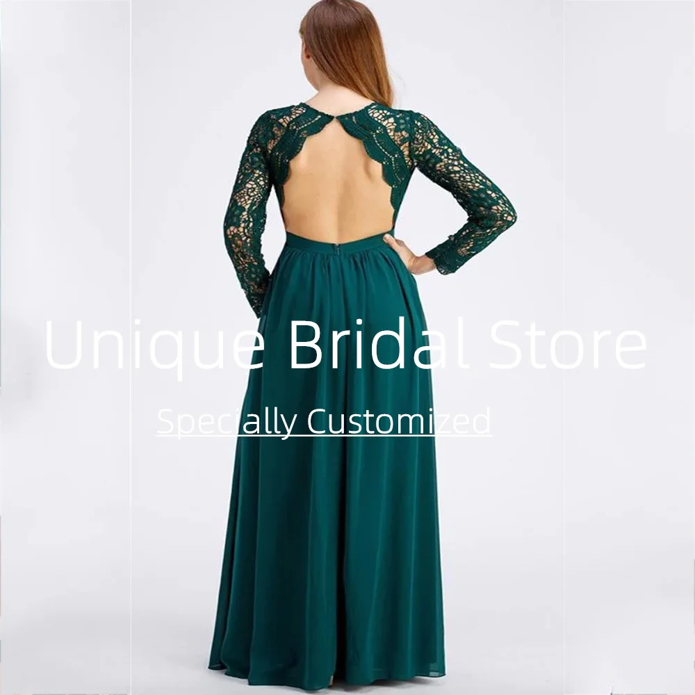 CustomizedExquisite Evening Dresses Sexy V-neck Split Skirt Open Back Long Full Sleeves High Quality Women Bridesmaid Gown