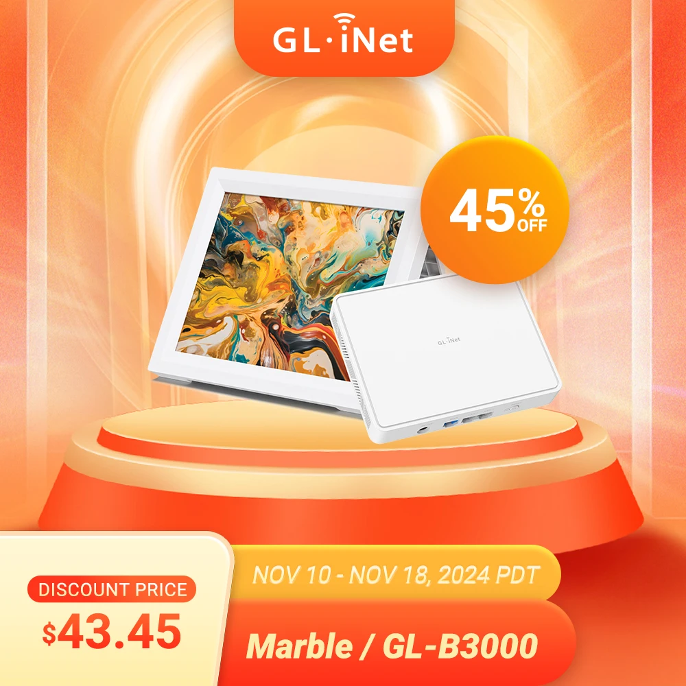 GL.iNet Marble (GL-B3000) draadloze WiFi 6-router, aan de muur gemonteerd, dual-band AX3000, 3