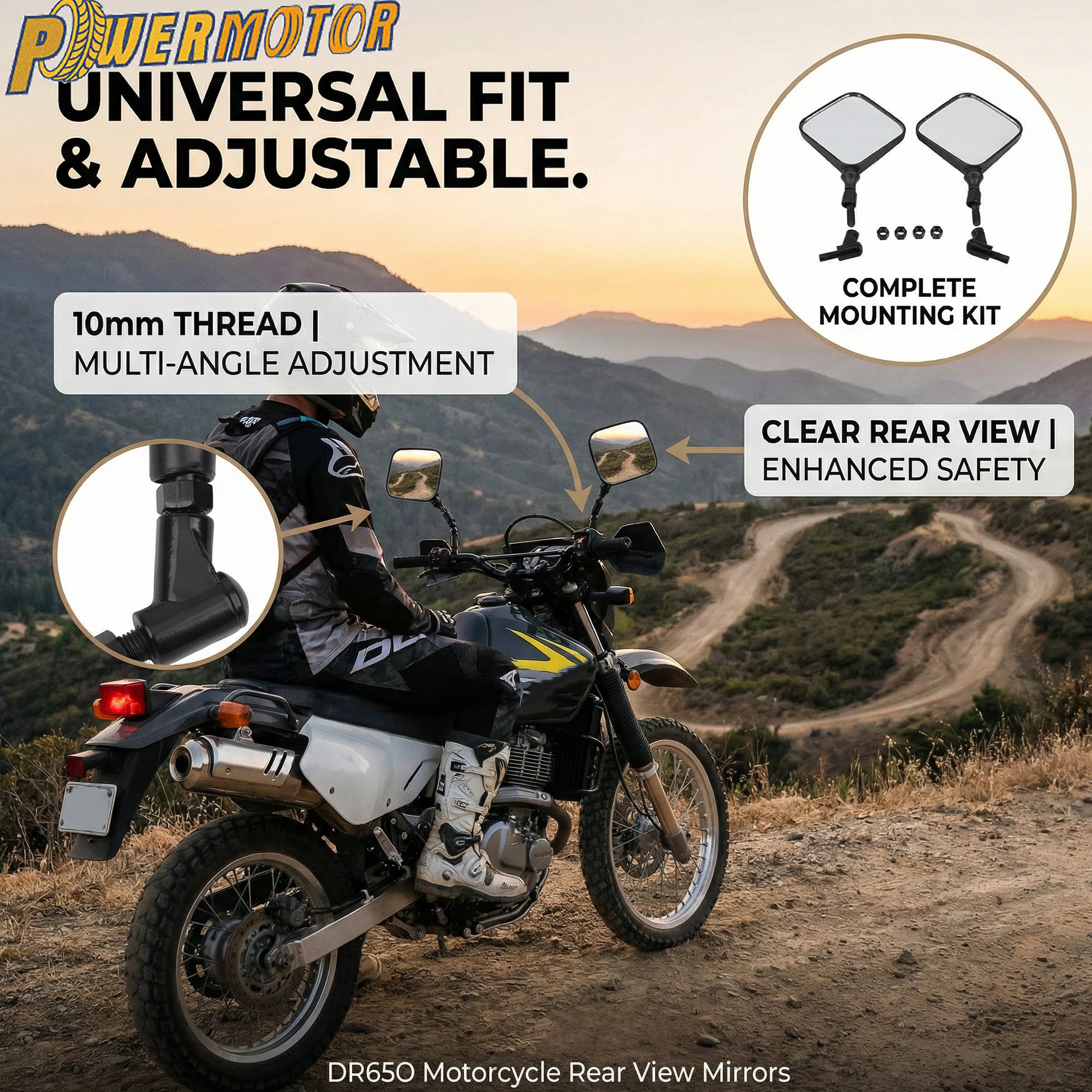 

Зеркало заднего вида для мотоцикла, 2 шт., 10 мм, зеркала заднего вида для Suzuki DR 200 250 DR350 350 DRZ 400 650 DR650, универсальное для мотокросса