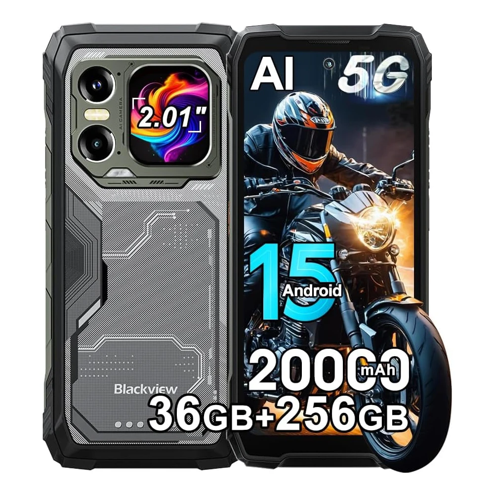 Blackview XPLORE 1 AI 5G Unlocked Rugged Phone Android 15, 20000mAh, 36GB+256GB/TF 2TB, 6.78
