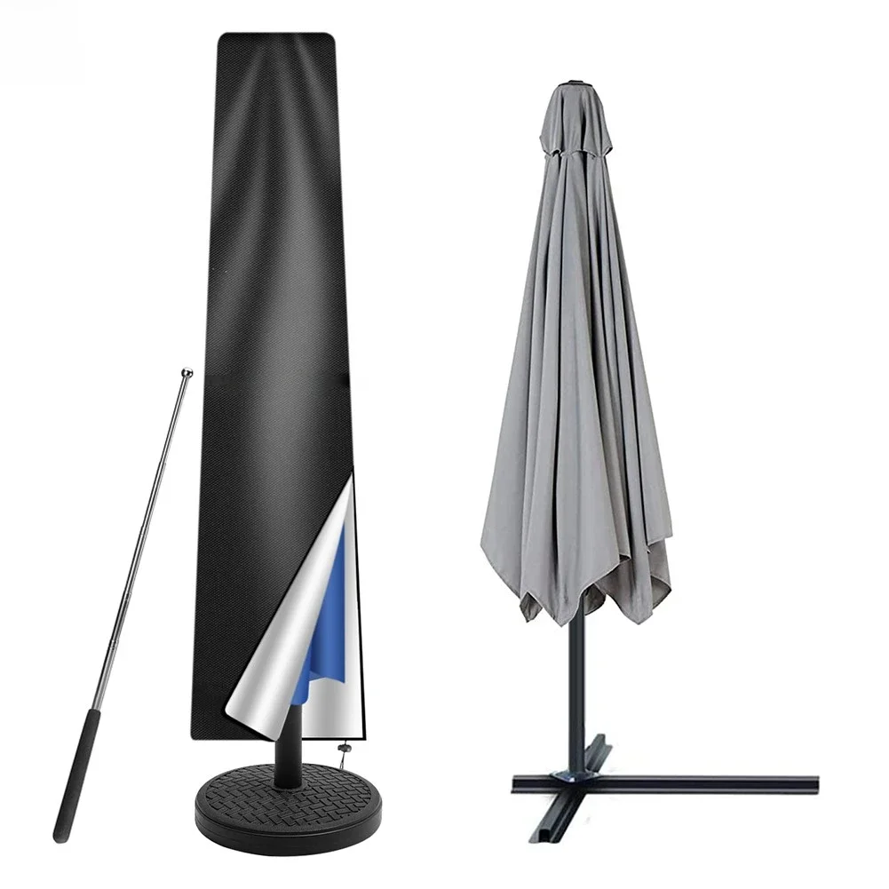 Rechte parasolhoes Waterdichte parasolbeschermhoes met telescopische paal Rits UV-anti winddichte tuinparapluhoes - afbeelding 2
