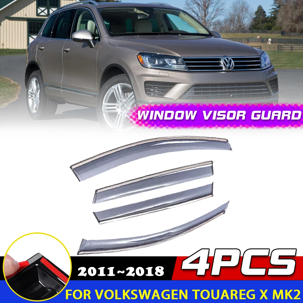 Car Windows Visor for Volkswagen VW Touareg X MK2 7P 2011~2018 Awnings Sun Rain Eyebrow Guard Cover Deflector Sticker Accessorie