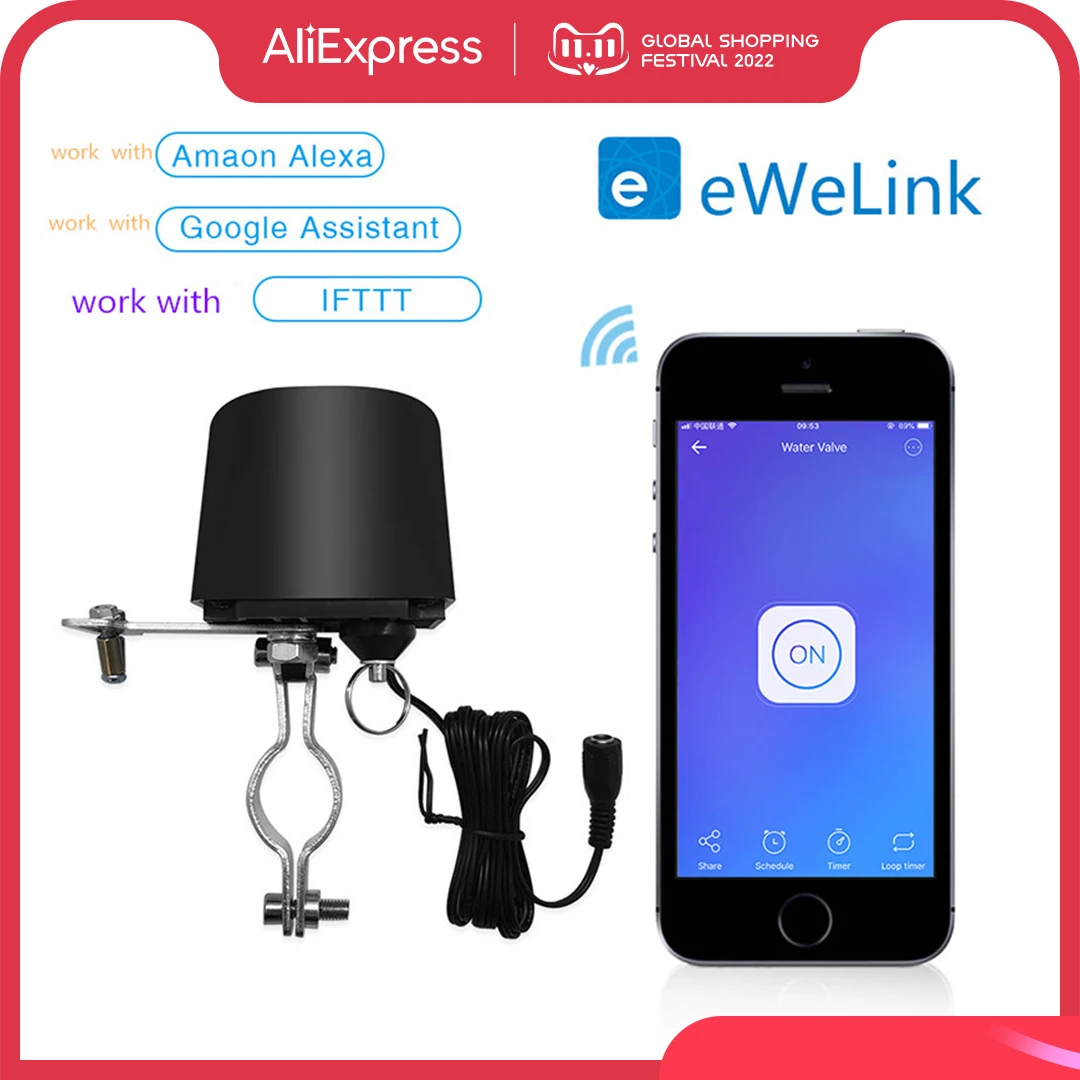 EWeLink Smart WiFi Water Gas Valve WiFi Controller APP Remote Voice Control Work with Alexa Google Assistant DIY Home Automation