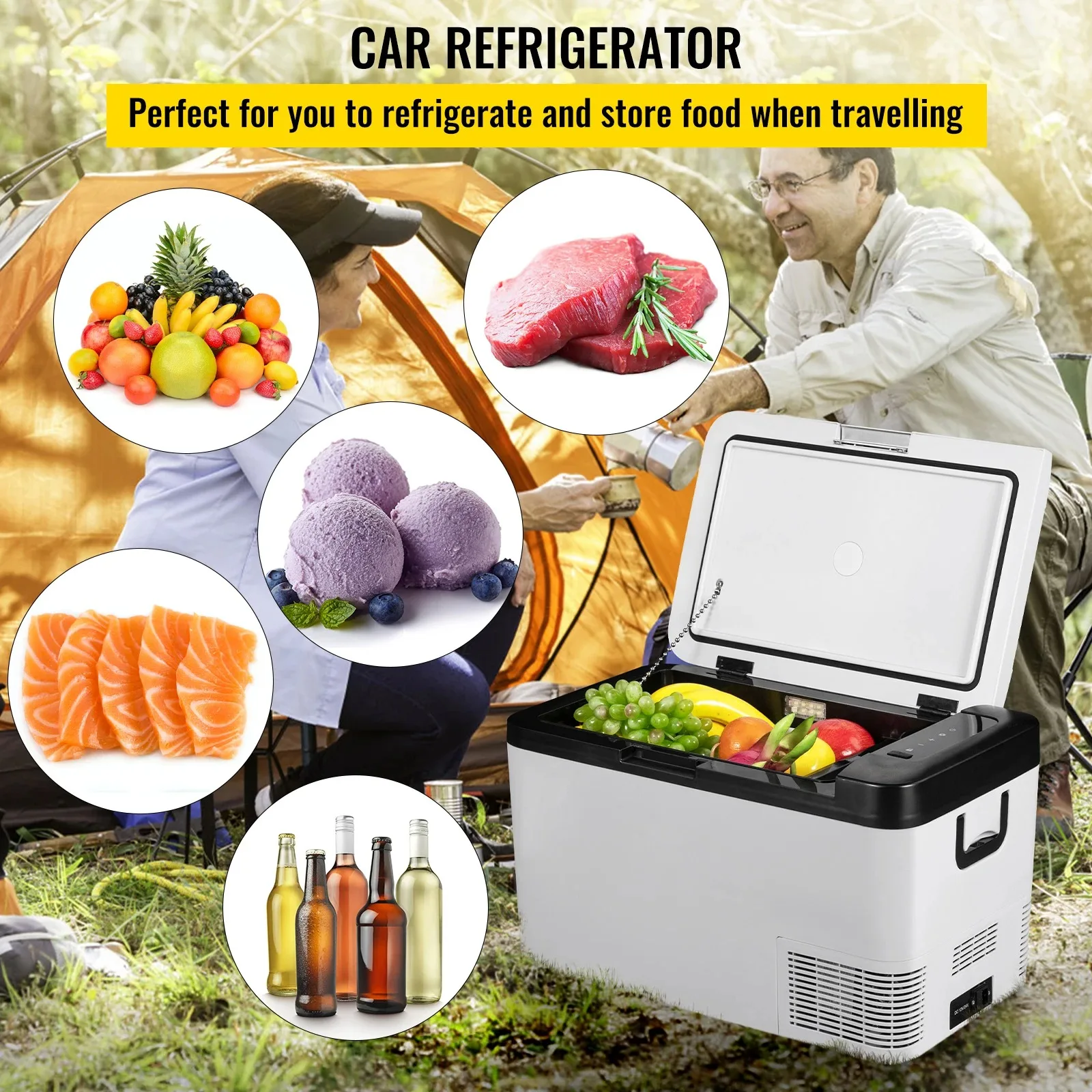 VEVOR 25L Car Refrigerator Mini Fridge Freezer Portable Compressor Cooler 12/24V DC 110-240V Ice Box for Driving Camping Picnic