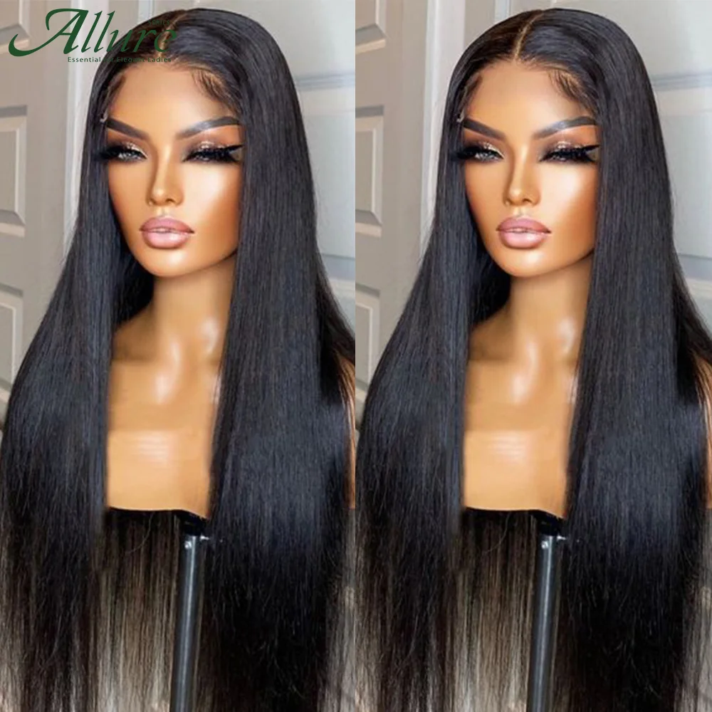 13X4 Bone Straight Lace Frontal Human Hair Wigs Long Transparent Lace Front Wig Women Pre Plucked Straight Brazilian Hair Allure