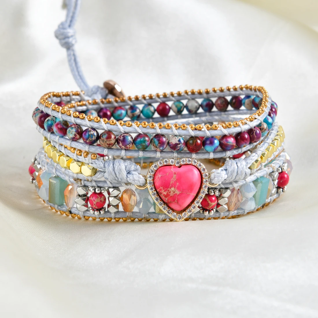 

Charm Heart Shape Bracelets Femme Imperial Jasper Crystal 3 Layers Vegan Wrap Bracelets Multilayers Bestfriend Bracelet