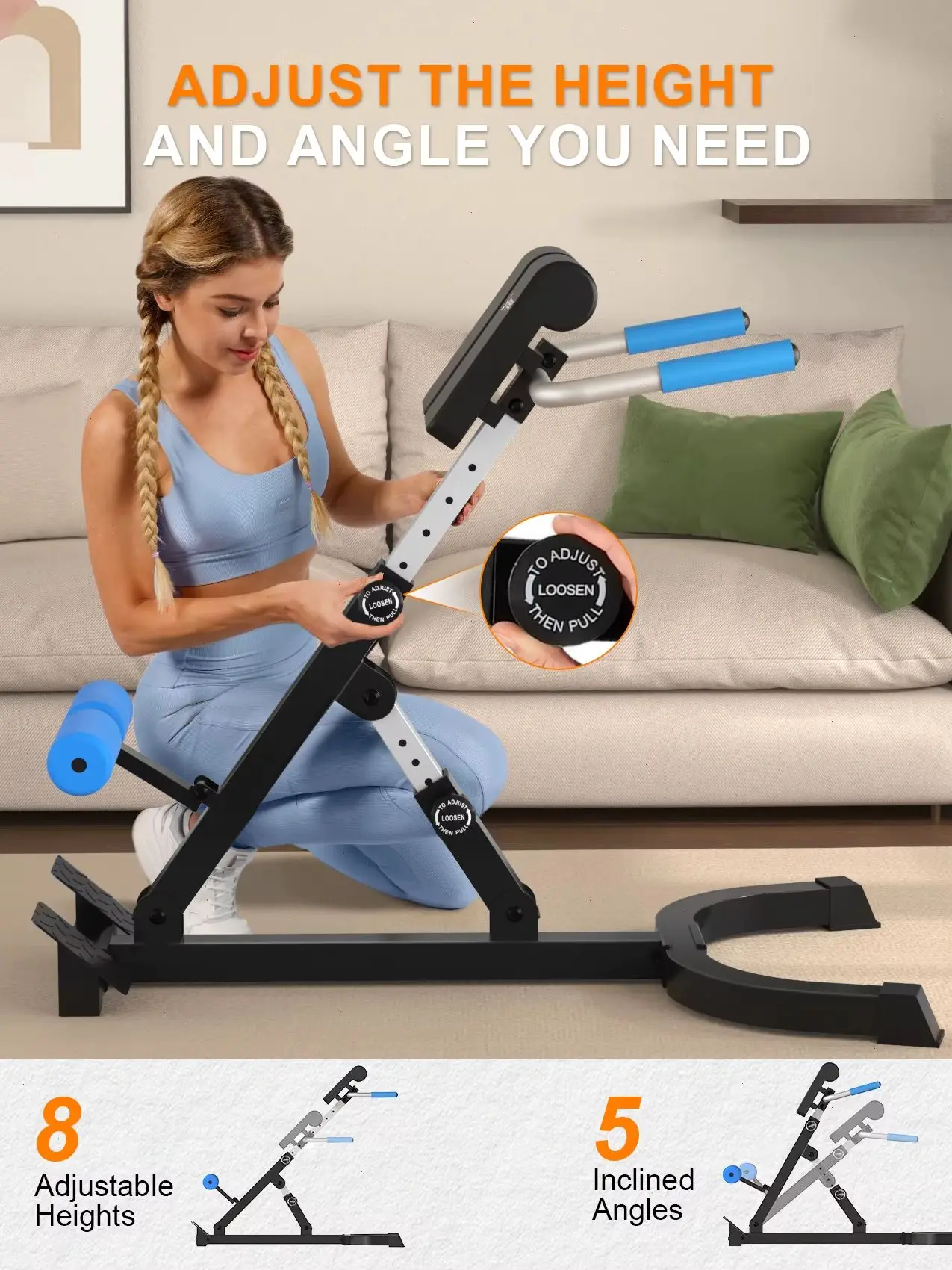 Roman Chair,Foldable Back Extension Machine,Adjustable Ab Back Extension Machine,Core Strength Trainer,Back Exercise Machine for Glute,Ab Workouts,Full All-in-One Body Workout&Home Gym Fitness（Blue）