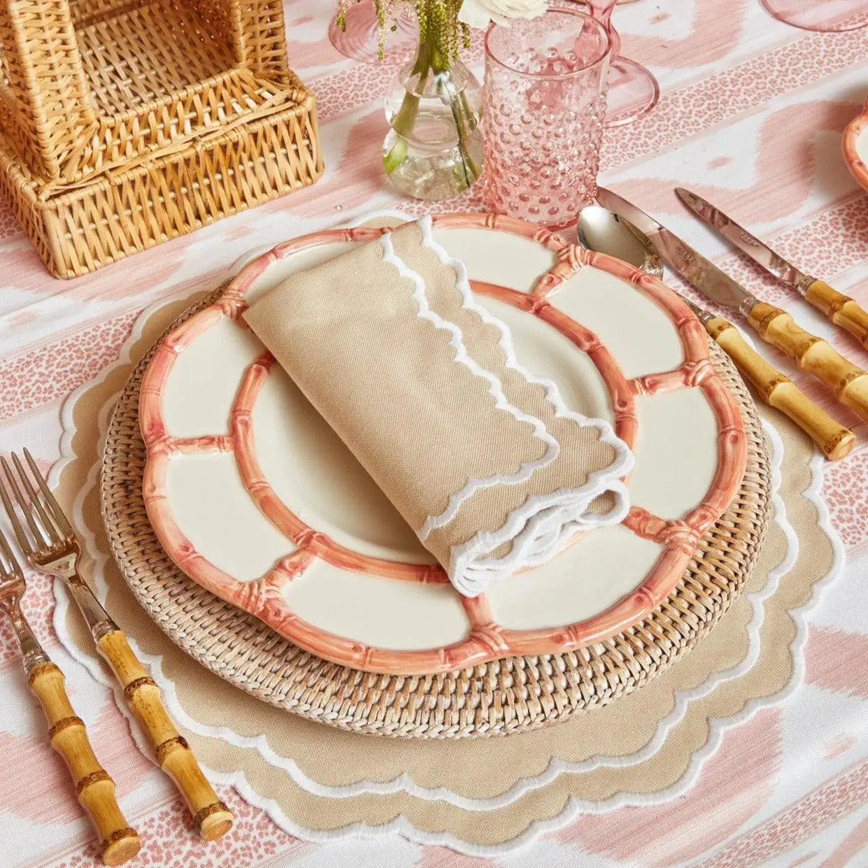 Set de 8 sets de table en coton et sable, serviettes de table