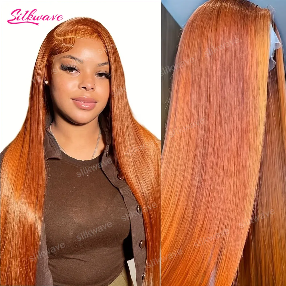 #350 orange Ginger Straight Human Hair Wig For Women 36 Inch Pre Plucked 13x6 Hd Transparent Lace Frontal Colored Wig For Women