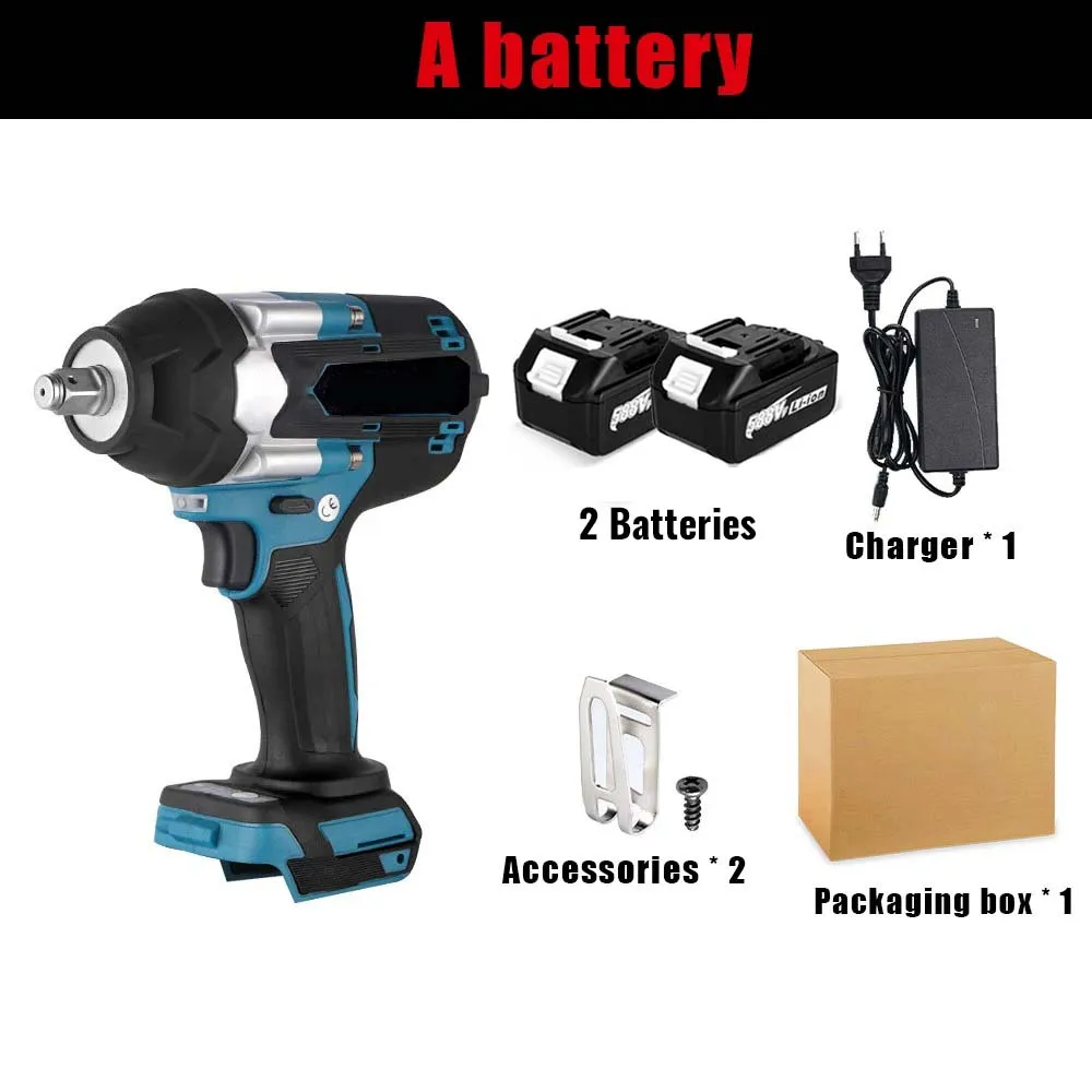 1800N.M Koppel Borstelloze Elektrische Slagmoersleutel 1/2 inch Lithium-Ion Batterij Accusleutel Power Tools Voor Makita 18V Batterij