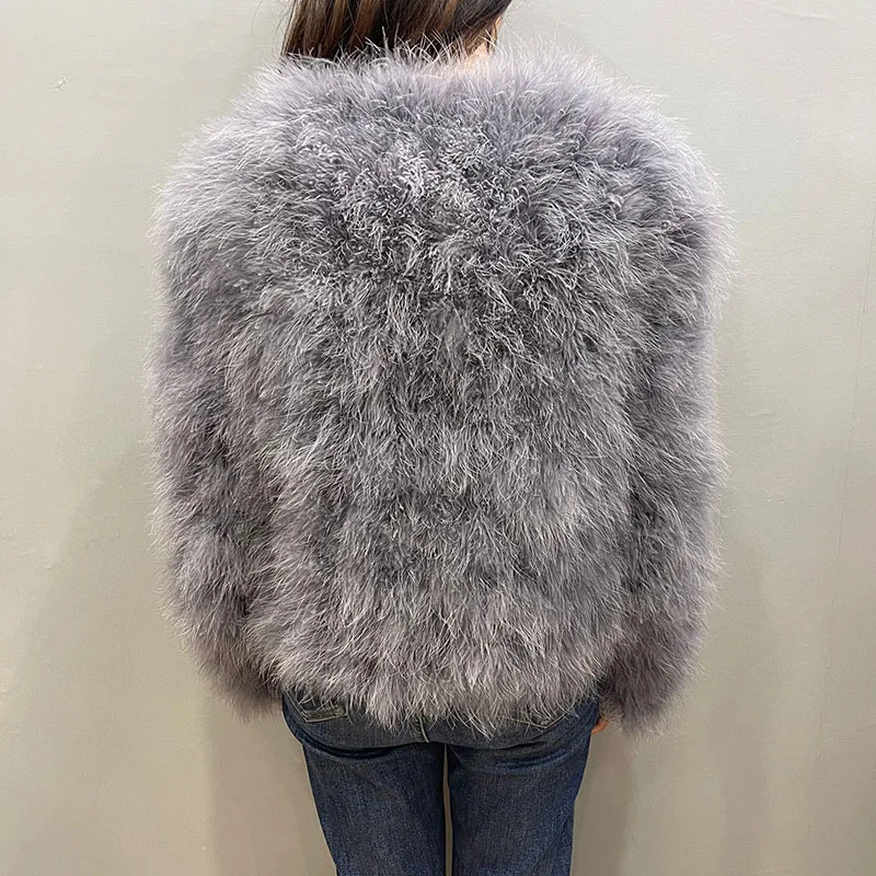 Ostrich Feather Coat for Women, 100% Natural Fur Coats, V Neck, Long Sleeve, Ladies Nightclub, Turkey Jackets, Winter Fashion