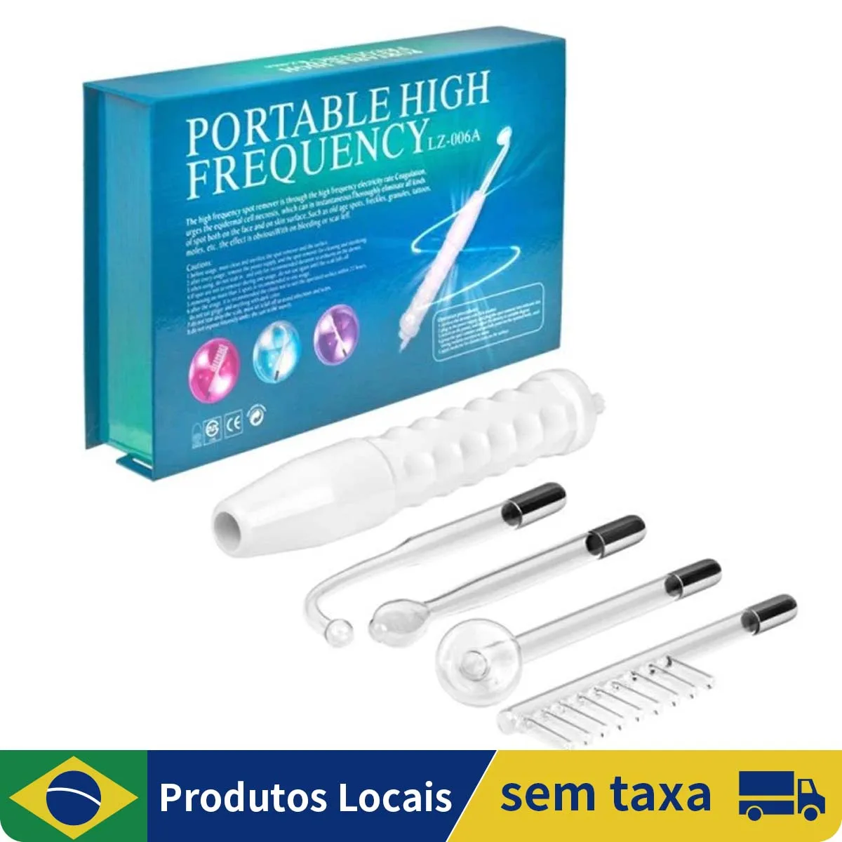 Aparelho Alta Frequência Portátil Para Limpeza De Pele Tratamento Facial e Capilar 4 Eletrodos Eletroterapia Bivolt