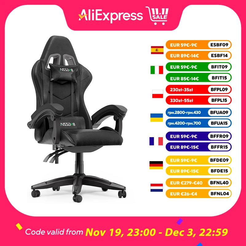 Chaise de jeu ergonomique chaise d'ordinateur chaise de jeu chaise de bureau respirante avec coussin, Support dorsal inclinable