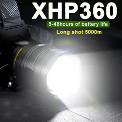 Faro Led XHP360 de 36 núcleos, superbrillante, con zoom, batería recargable por USB de 7800mAH, linterna frontal de 5000M