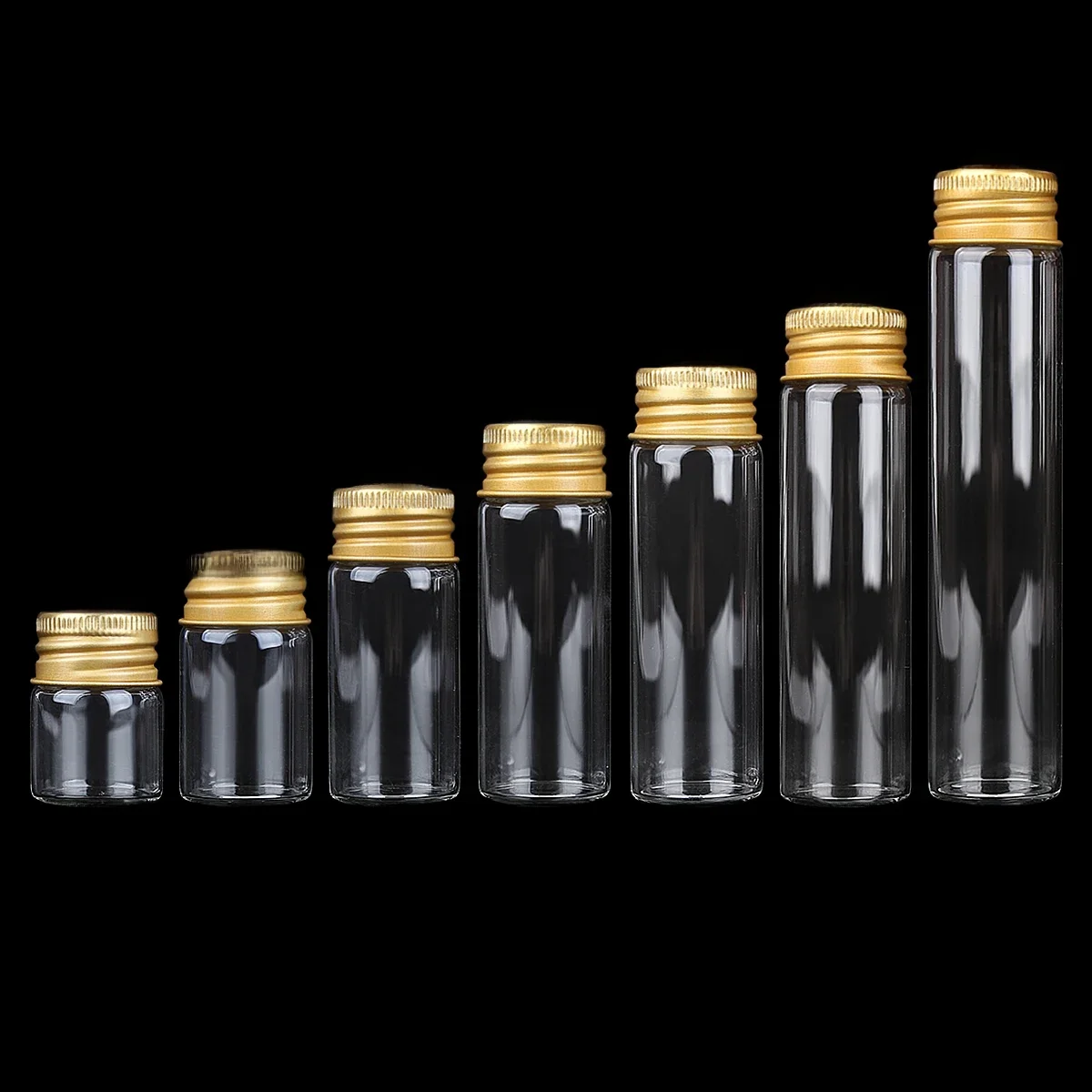 10 pièces Dia 22mm 5ml/7ml/10ml/14ml/18ml/20ml/25ml bouteilles en verre pots en verre avec couvercles en aluminium doré pots à épices bouteilles de parfum
