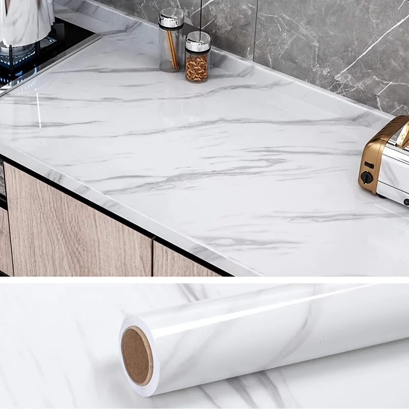 Heat-Resistant And Oil-Proof Marble-Pattern PVC Wallpaper/Refurbishment Sticker Suitable For Kitchen Furniture And Home Decor.