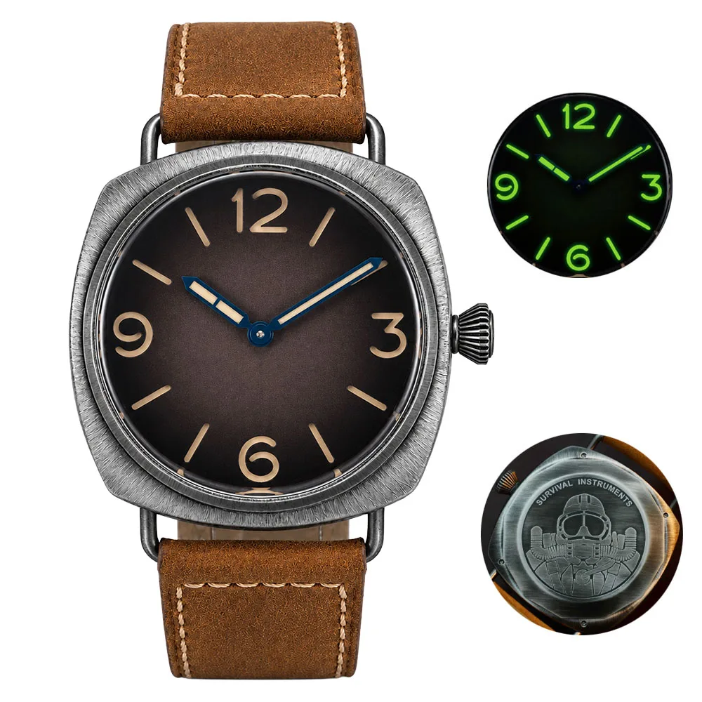 HRUODLAND HRUODLAND Military Watches For Men Cushion Case Watch vintage Quartz Watch Sapphire Crystal Sandwich Dial Luminous Leather Strap - Aliexpress Deal