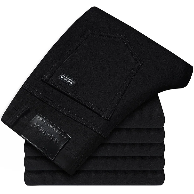 WTHINLEE Jesienne czarne męskie proste dżinsy Business Casual Stretch Klasyczne spodnie dżinsowe Regular Fit Wygodne spodnie dżinsowe męskie — zdjęcie 2
