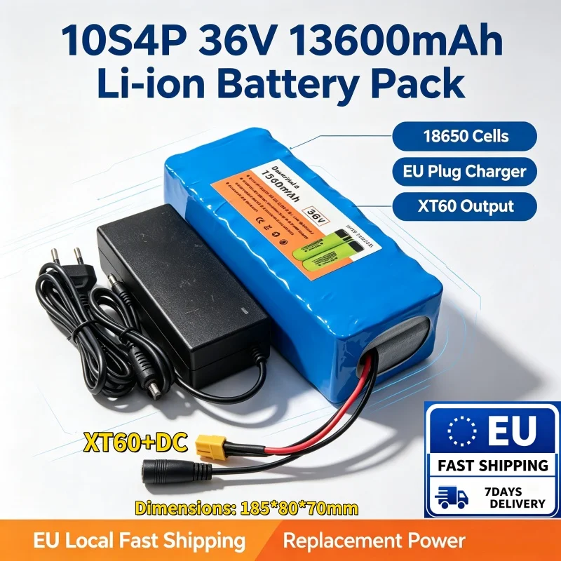 Batteria agli ioni di litio 10S4P 36V 13600mAh, batteria ricaricabile 18650 per bicicletta elettrica e monopattino autobilanciato, batteria di ricambio per alimentazione, consegna rapida dal magazzino