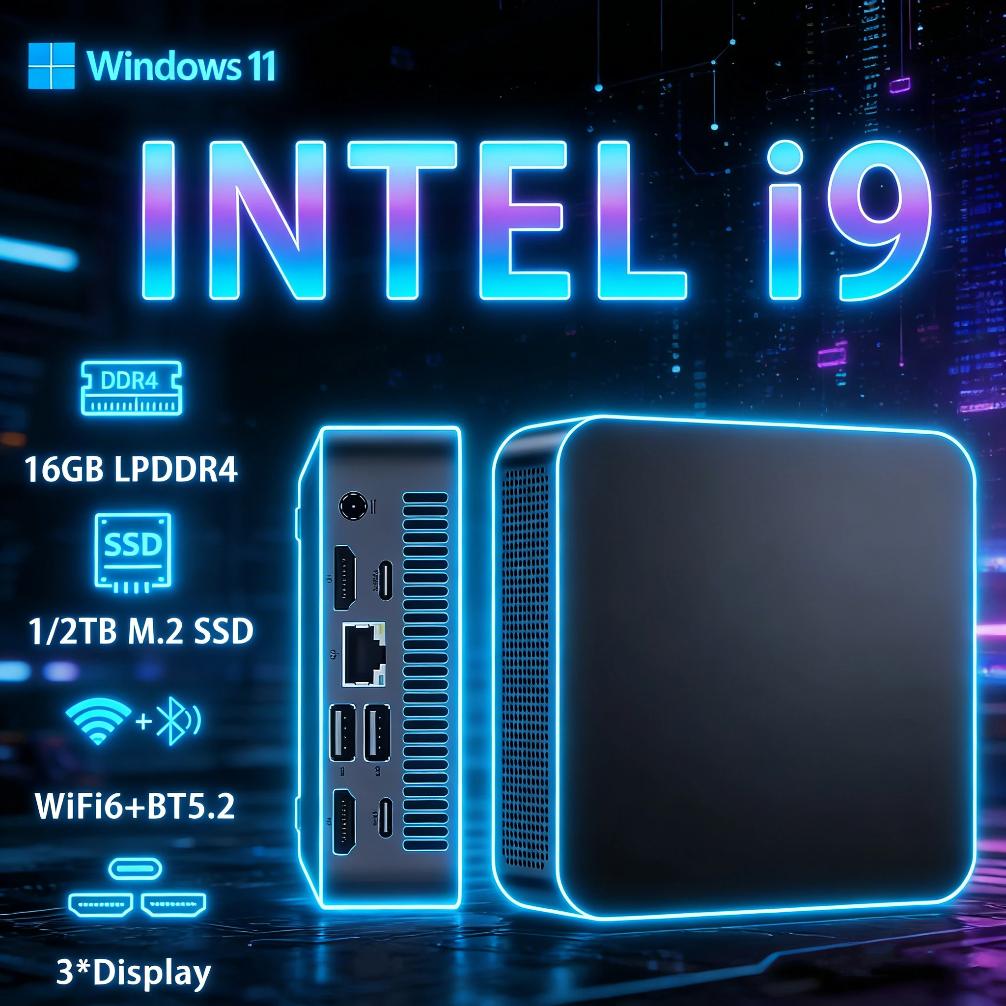 Mini Computadora Intel Core i9 8950HK 16GB DDR4 + 1/2TB M.2 SSD Windows 11 Mini PC de Juegos de Escritorio Compatible con 4K HD