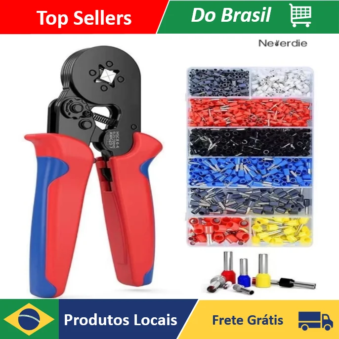 Kits Alicate Crimpar 0,25 Até 10mm² Crimpador Ajustável de Segurança Com e Sem 1200 Terminais Ilhós - Neverdie Store