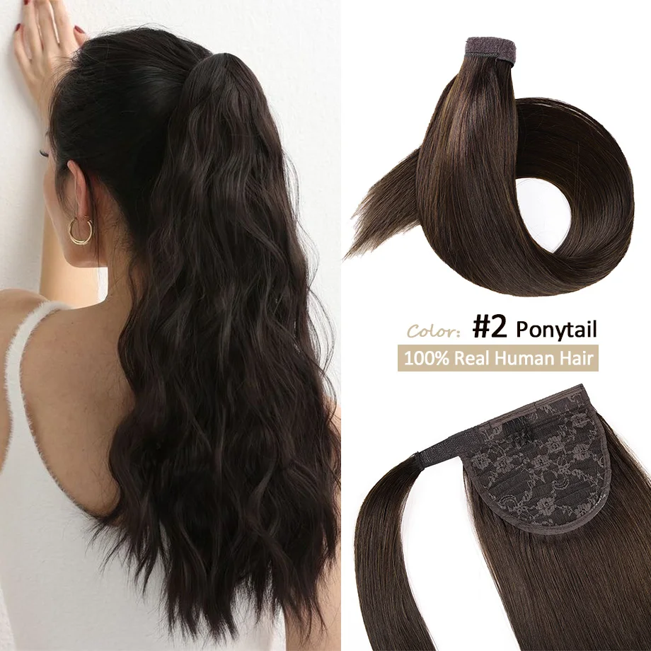 

14-22" Ponytail Extension Human Hair 100% Remy Human Hair Long Straight Wrap Around Ponytail Clip in Hair Extensions For Women