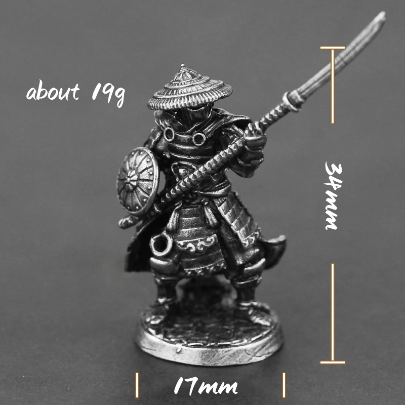 White Copper Japanese Shogunate Samurai Figurines Miniatures Vintage Metal Soldiers Model Statue Desktop Toy Ornament Decoration