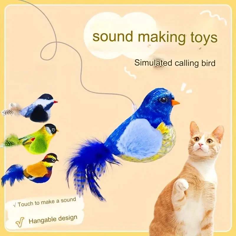 Interactive Plush Bird Cat Toys With Realistic Sounds - Feathered And Battery-free Cartoon Design Toys For Indoor Cats