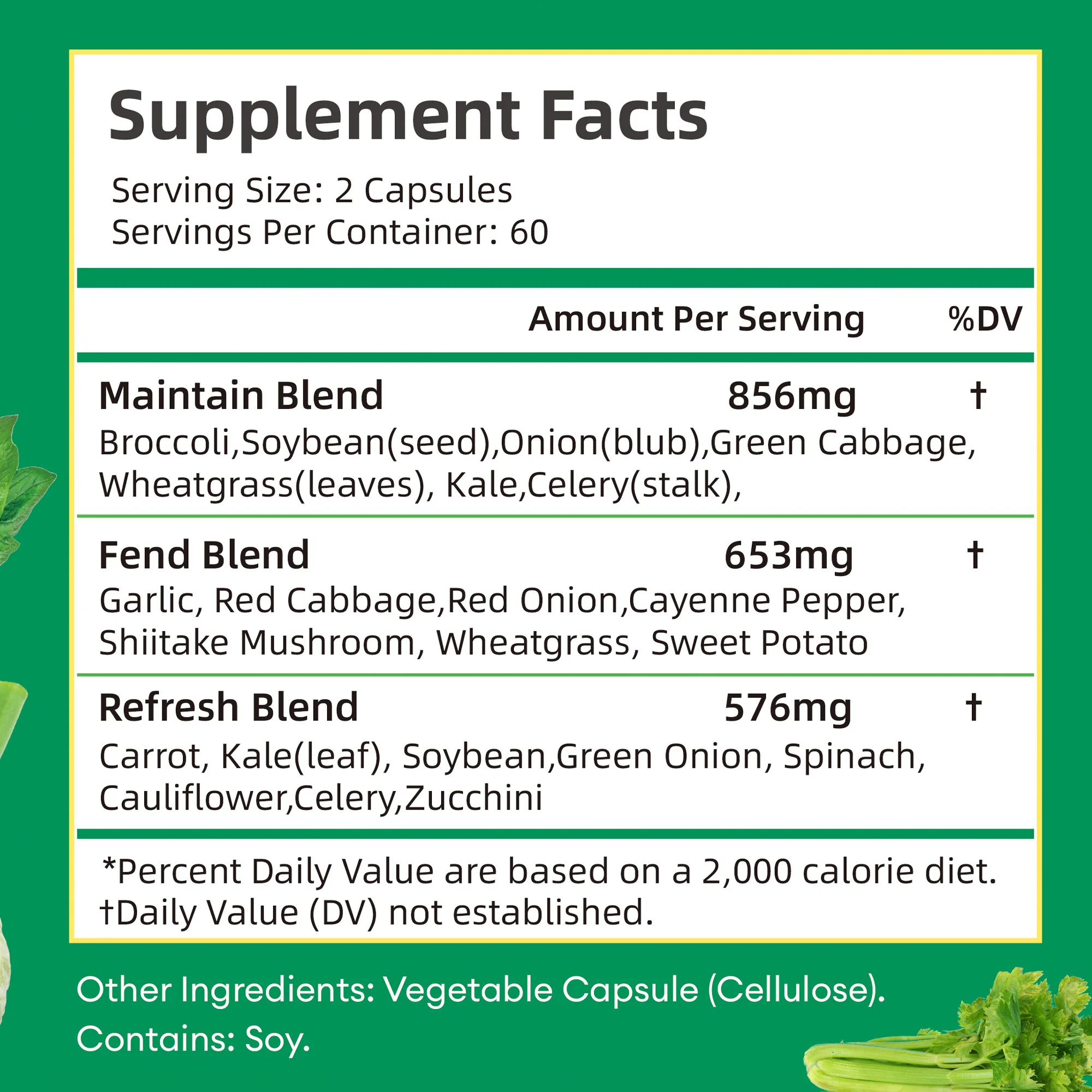 Veggies Supplement - Filled with Vitamins and Minerals Promote Antioxidants Increase Immune Defense - 120 Capsules