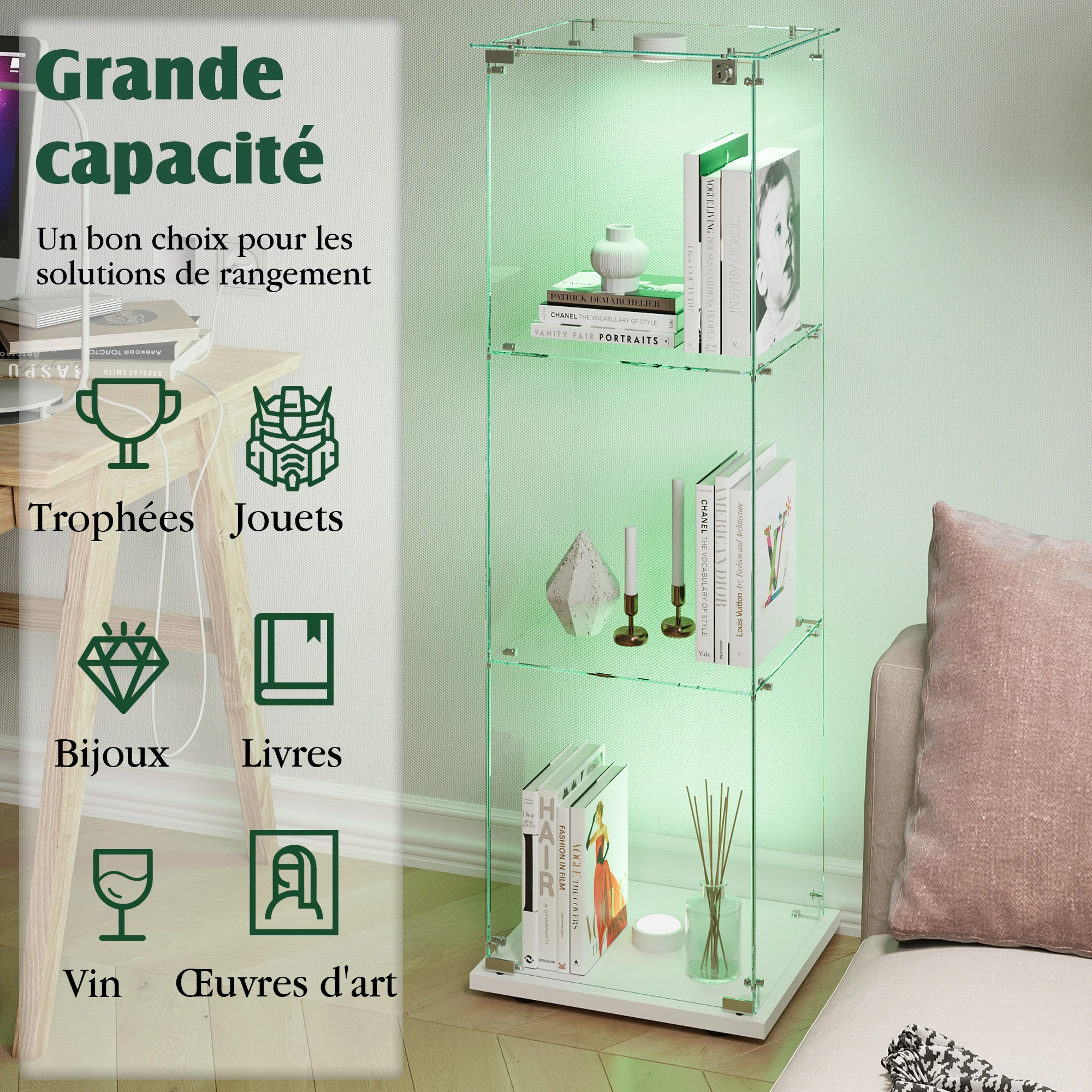 عرض النظارات باب واحد مع 3 أرفف و LED، خزانة نظارات بقفل، نوافذ أثاث غرفة المعيشة، غرفة النوم، #5