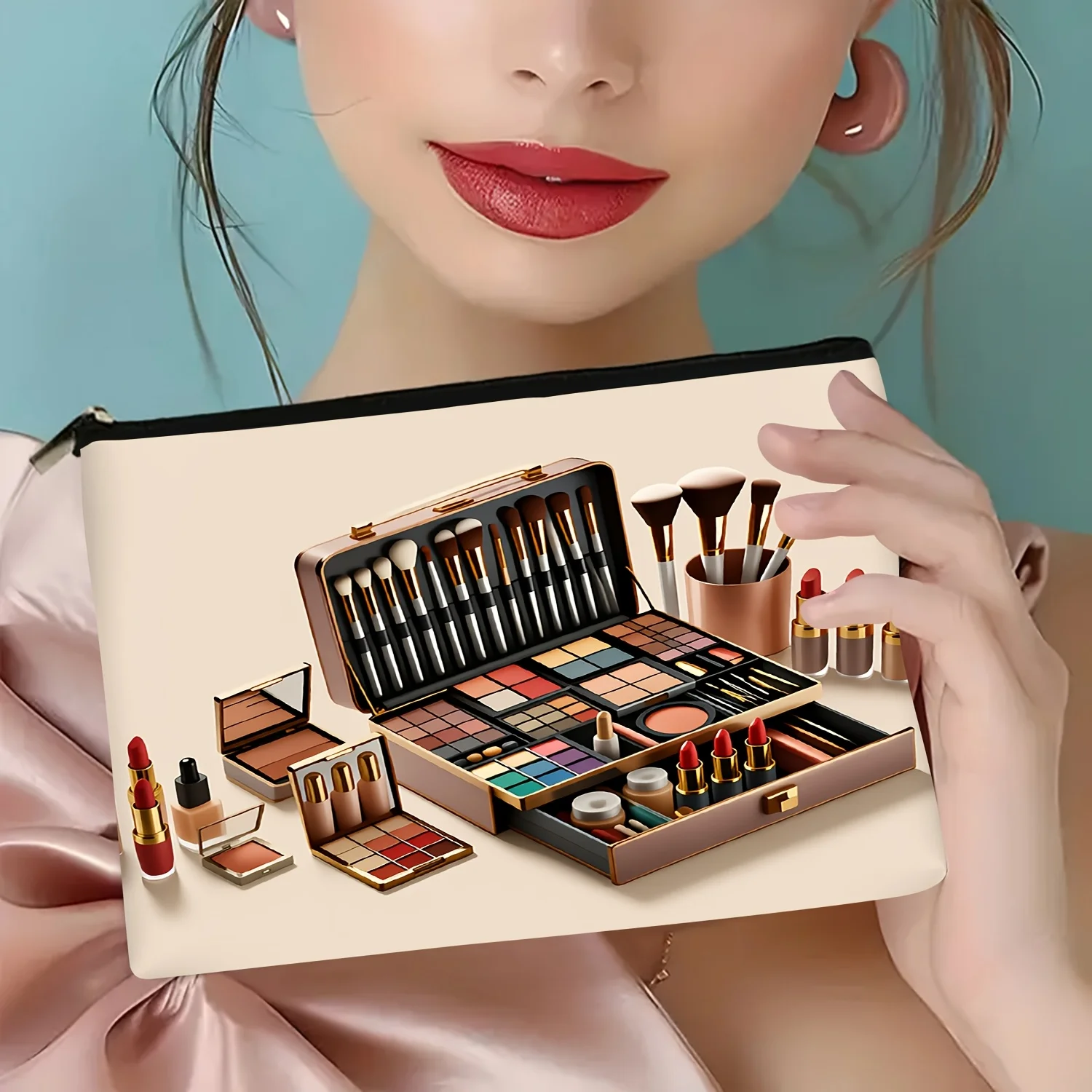 1Pc Beauty Tool Set Gift Box, Retro Design, Multifunctional Travel Makeup Bag, Snack Storage Bag, Stationery Storage Bag, Fashionable Toiletry Bag, Canvas Double-Sided Printed Zipper Pouch