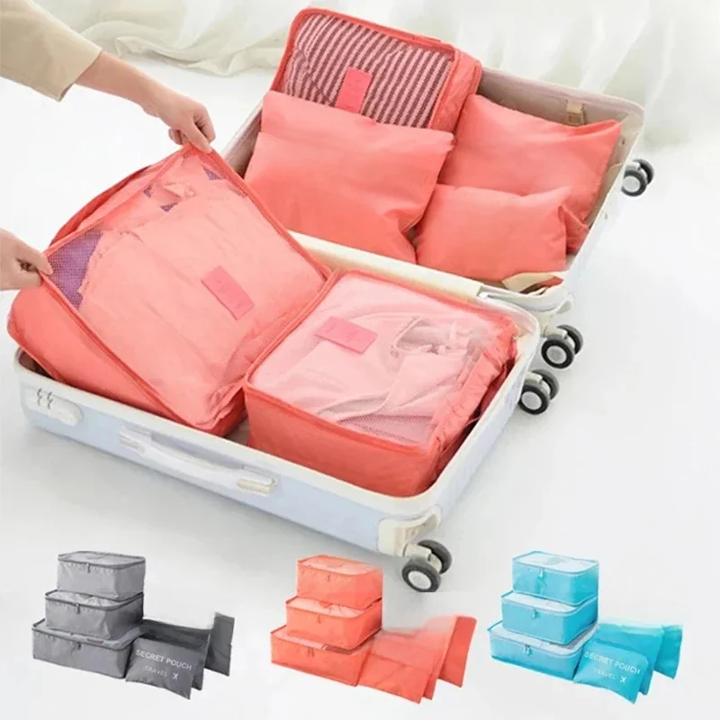 Sac de rangement de voyage de grande capacité, 6 pièces, ensemble d'organisateurs de tri de bagages et de vêtements, pochette de valise, sac Cube d'emballage de chaussures