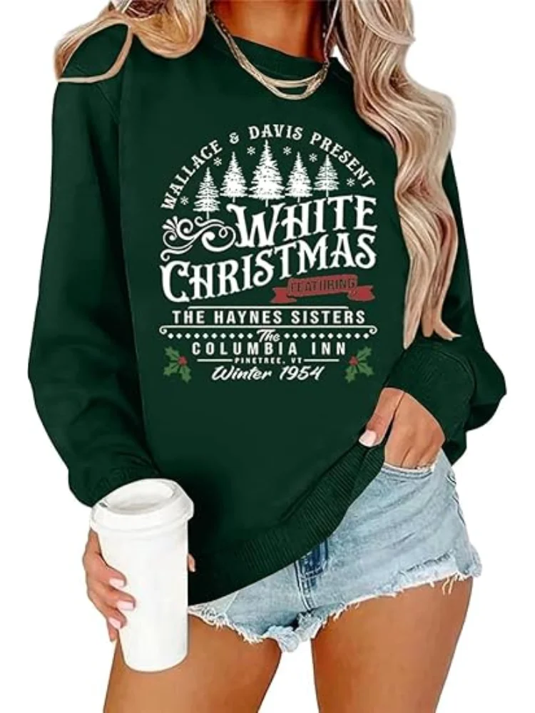 سويت شيرت أبيض لعيد الميلاد للنساء، سويت شيرت شجرة عيد الميلاد، سويت شيرت لعطلة عيد الميلاد، رسومات مضحكة