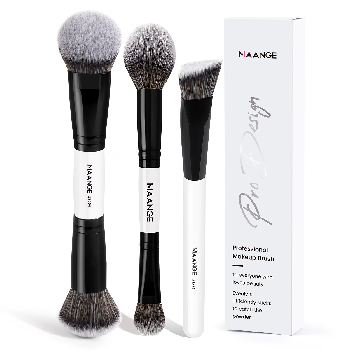MAANGE Juego de brochas de maquillaje, 3 uds., brochas de pelo sintético densas de primera calidad para polvos, corrector, base de maquillaje impecable, regalo premium