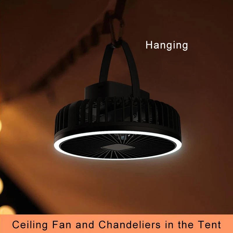 Portable Camping Fan 10000mAh 5000mAh USB Rechargeable Wireless Ceiling Electric Fan With LED light For Home Office Travel Camp
