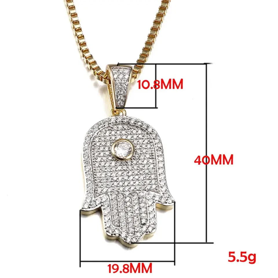 Imagem -04 - Hamsa Colares de Mão Pingentes Iced Out Amuleto Cubic Zircon Branco Mão de Fátima Moda Jóias Hip Hop Alta Qualidade