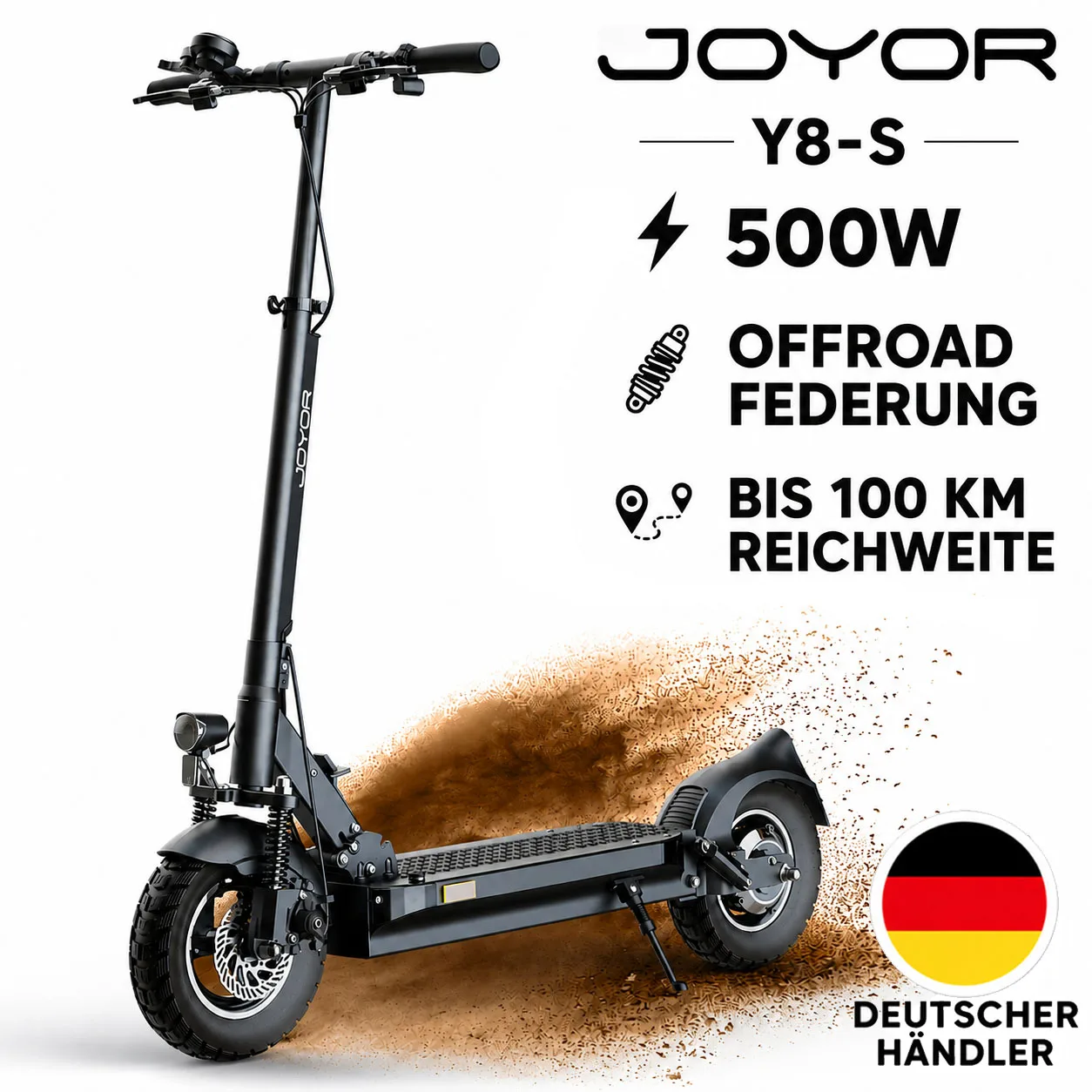 Joyor Y8-S E-Scooter mit Straßenzulassung ABE offroad 500W Reichweite bis 100 km Federung faltbar