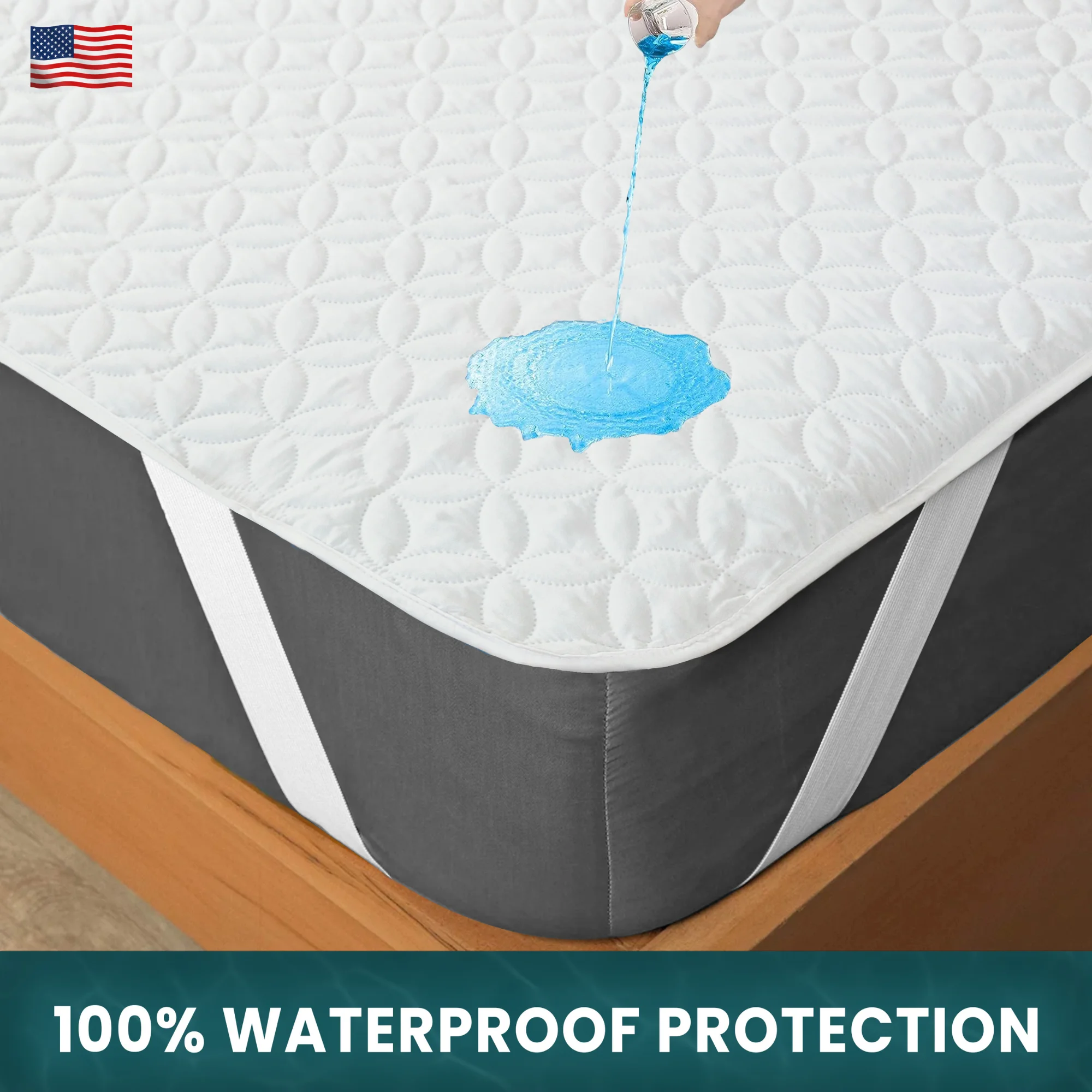 

Водонепроницаемый протектор матраса с ремешками-дышащий стеганый чехол для матраса-бесшумный протектор для кровати-нескользящий, моющийся