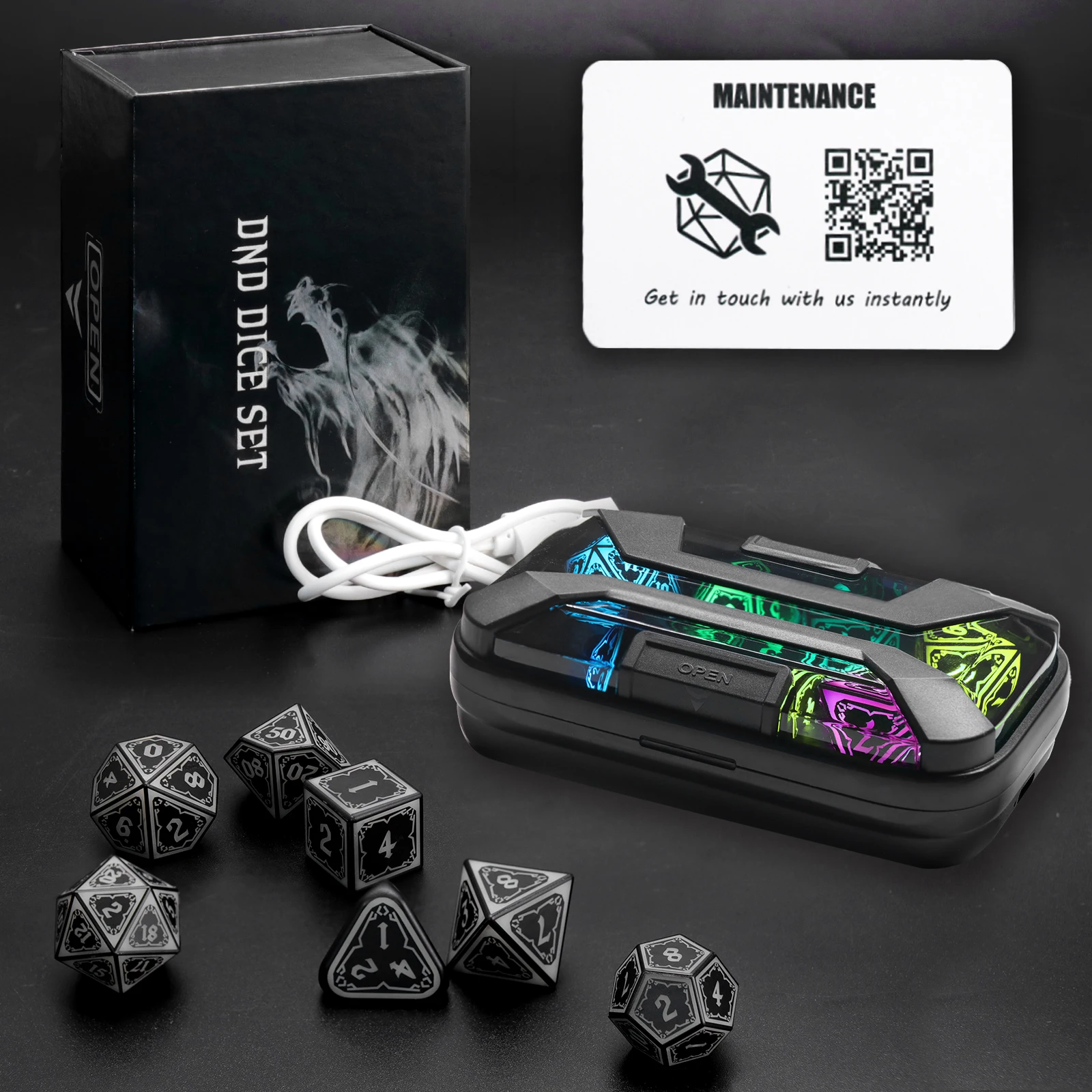 Conjunto de dados LED com estojo de carregamento - dados iluminados de 7 cores para jogos de mesa