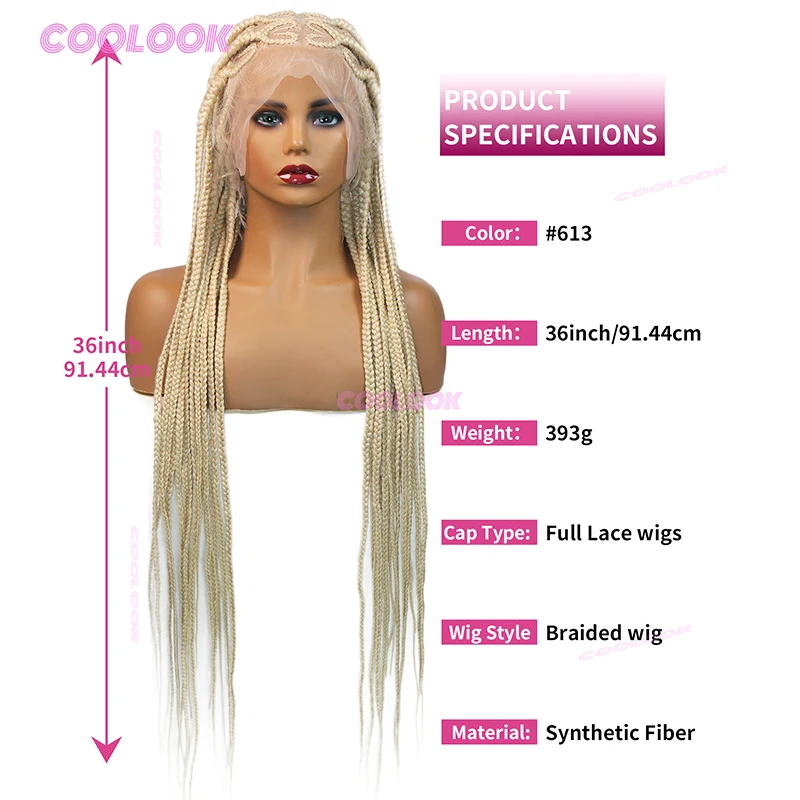36 ''Hartvorm Vlechten Pruik Synthetische Full Lace Gevlochten Pruik Voor Vrouwen 613 Box Vlechten Lace Front Gevlochten pruiken