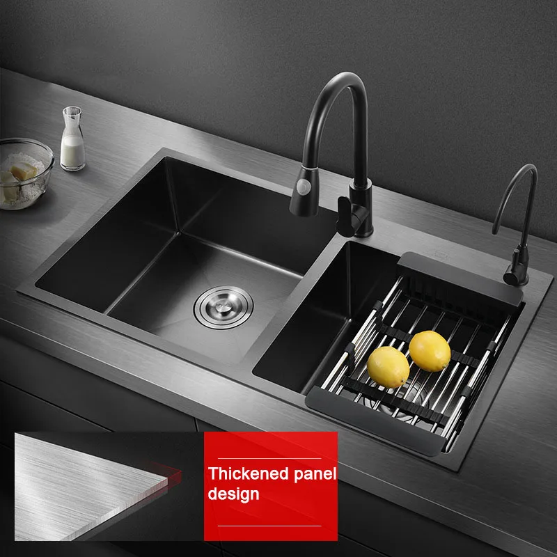 Imagem -03 - Sink 304 Pia da Cozinha Dupla Slot Design Artesanal Undermount Topmount Pia com Torneira Aço Inoxidável Nano