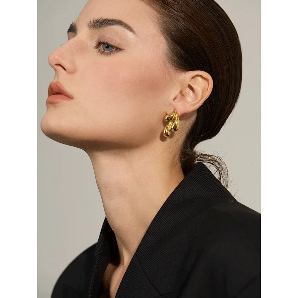 Yhpup-pendientes de tuerca de Metal con forma de gota de agua, joyería de acero inoxidable 2024, chapado en PVD de 18K, accesorios a prueba de óxido